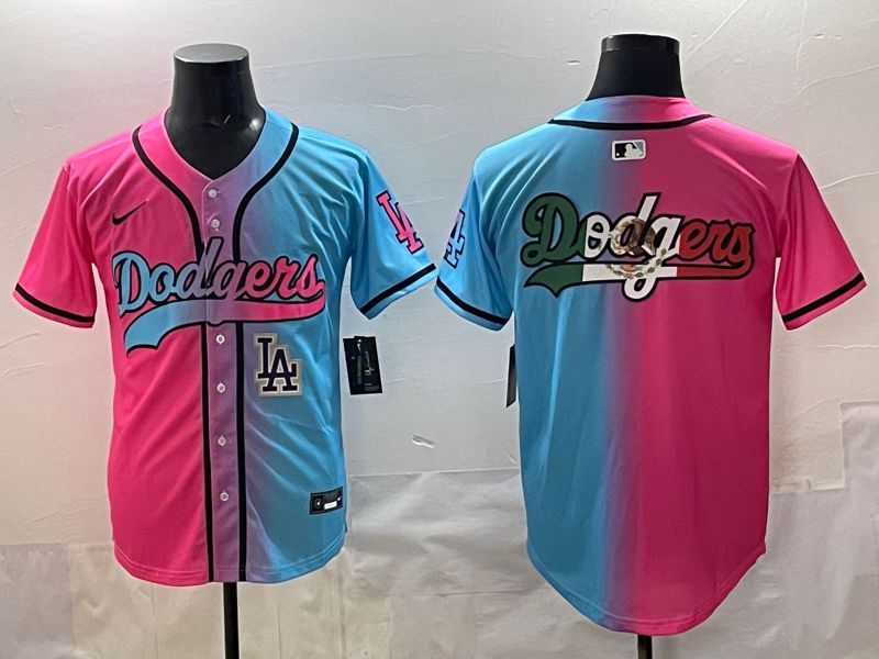 Men 2025 Los Angeles Dodgers Blank Blue pink Game Nike MLB Jersey style 0012